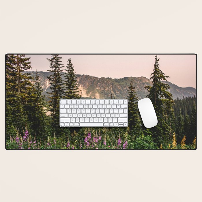 Mount Rainier Wildflower Adventure VII - Pacific Northwest Mountain Forest Wanderlust Desk Mat Gallery Image 1
