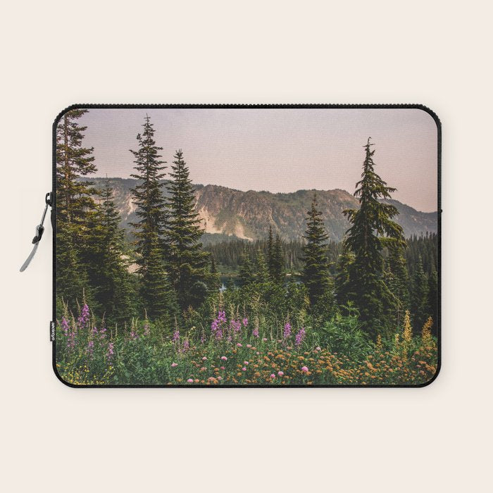 Mount Rainier Wildflower Adventure VII - Pacific Northwest Mountain Forest Wanderlust Laptop Sleeve Gallery Image 1