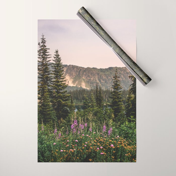 Mount Rainier Wildflower Adventure VII - Pacific Northwest Mountain Forest Wanderlust Wrapping Paper Gallery Image 1