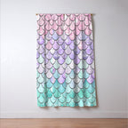 Cute Mermaid Pattern, Pink, Purple, Teal, Pastel Aesthetics Window Curtain Gallery Image 3