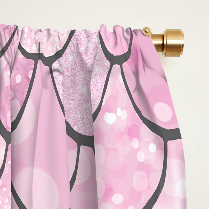 Cute Mermaid Pattern, Pink, Purple, Teal, Pastel Aesthetics Window Curtain Gallery Image 2