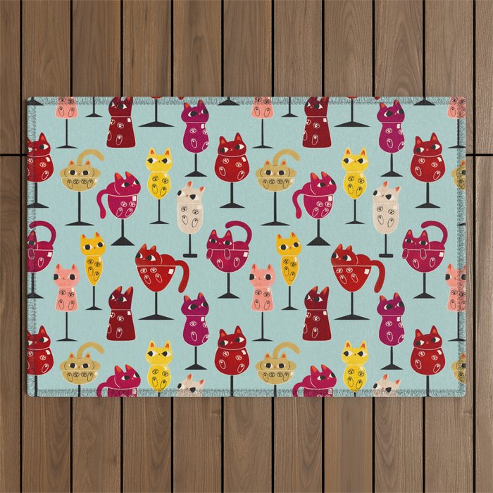 Feline Wine - Cats in Wine Glasses Outdoor Rug Gallery Image 1