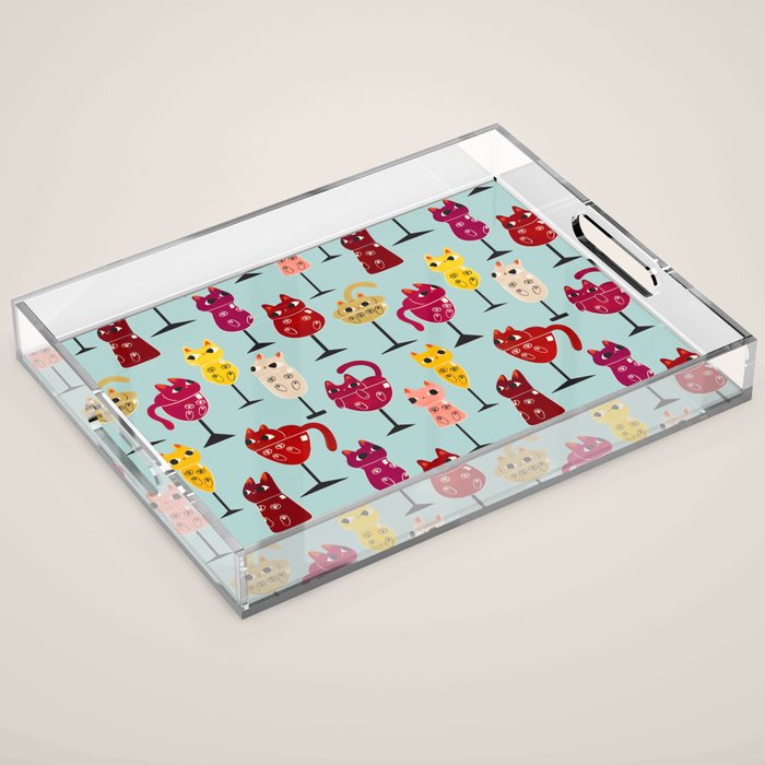 Feline Wine - Cats in Wine Glasses Acrylic Tray Gallery Image 1