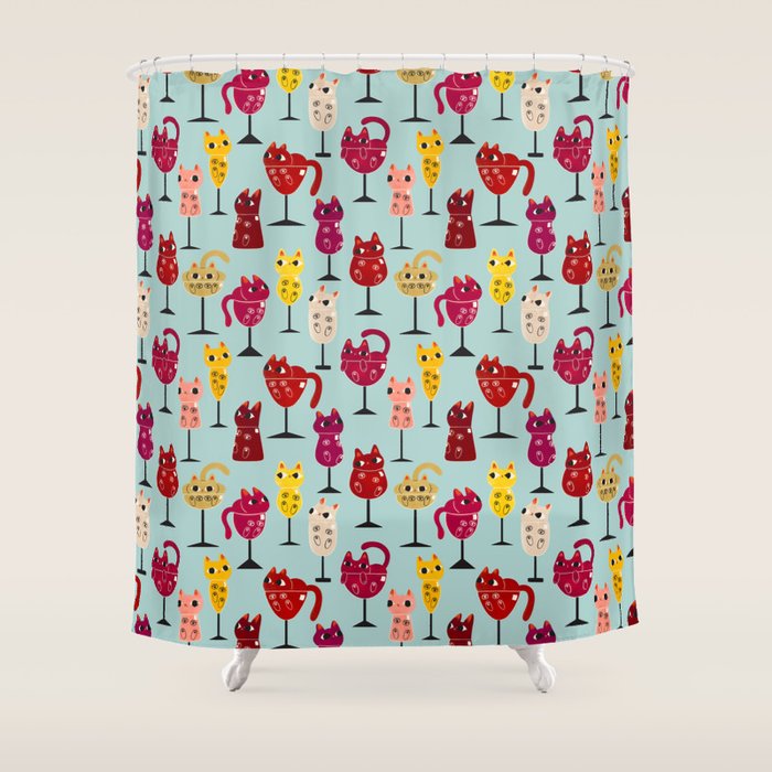 Feline Wine - Cats in Wine Glasses Shower Curtain Gallery Image 1