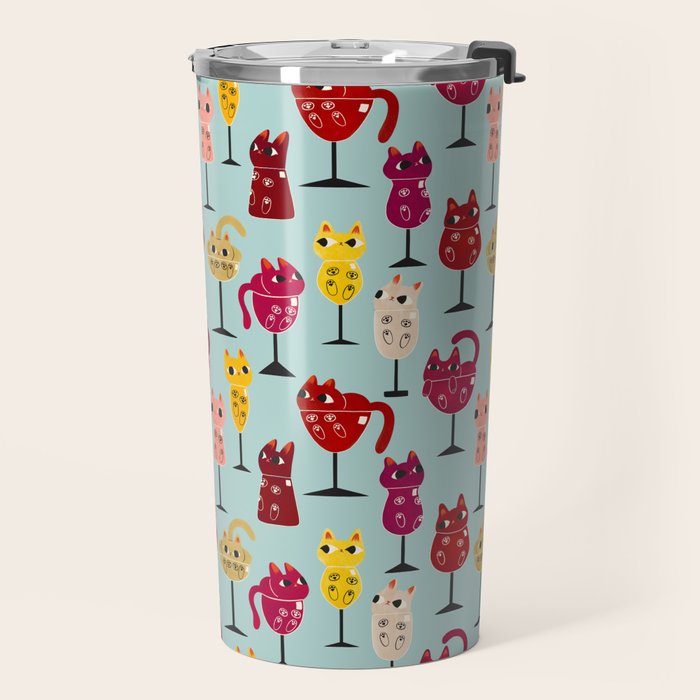 Feline Wine - Cats in Wine Glasses Travel Mug Gallery Image 2