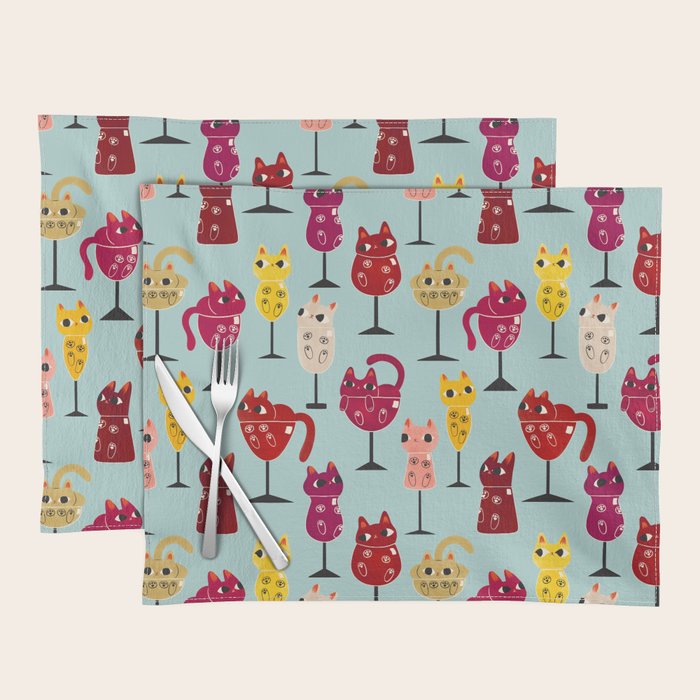 Feline Wine - Cats in Wine Glasses Placemat Gallery Image 1