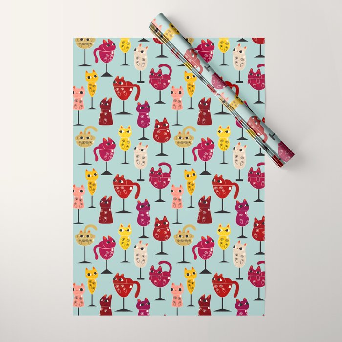 Feline Wine - Cats in Wine Glasses Wrapping Paper Gallery Image 1