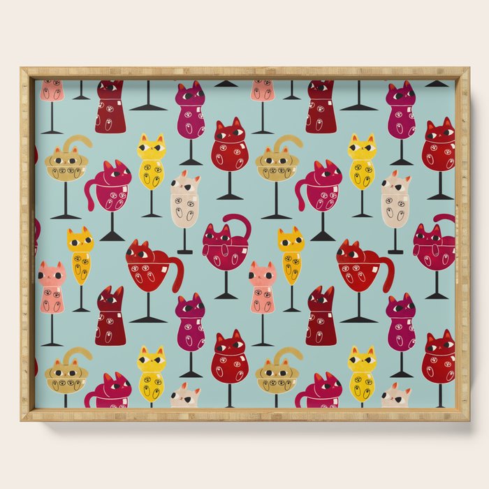 Feline Wine - Cats in Wine Glasses Serving Tray Gallery Image 1