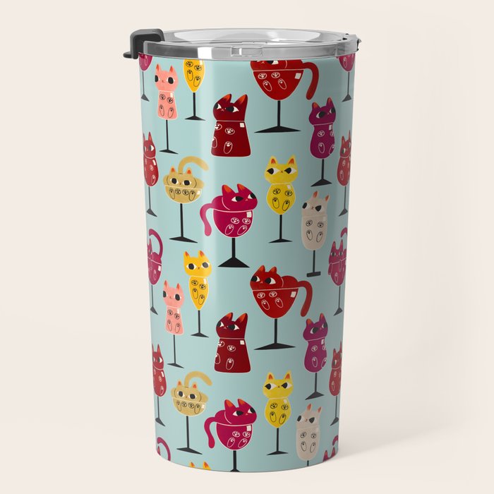 Feline Wine - Cats in Wine Glasses Travel Mug Gallery Image 3