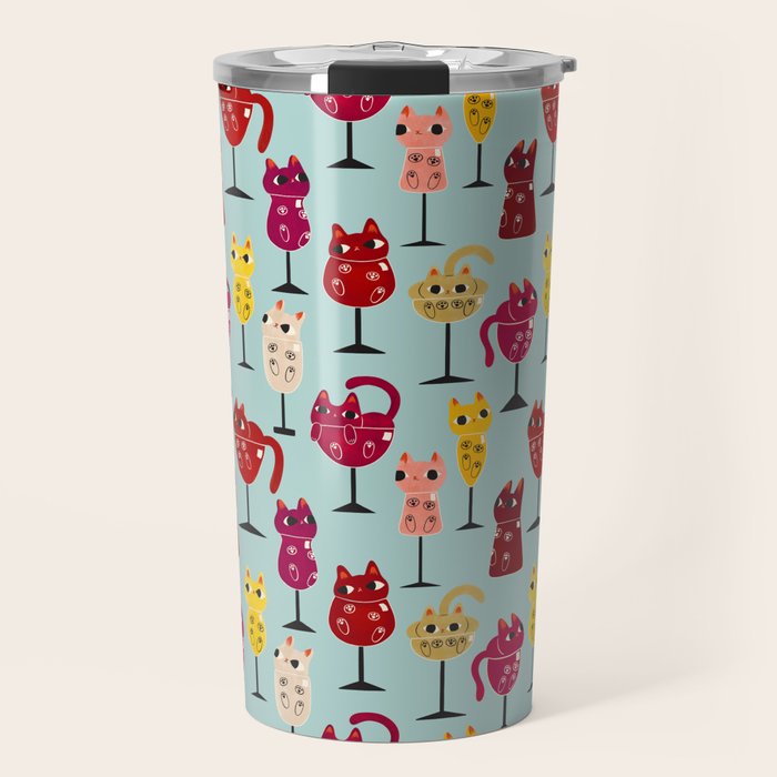 Feline Wine - Cats in Wine Glasses Travel Mug Gallery Image 1