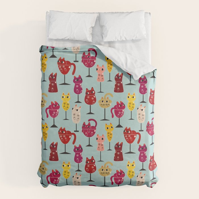 Feline Wine - Cats in Wine Glasses Duvet Cover Gallery Image 1