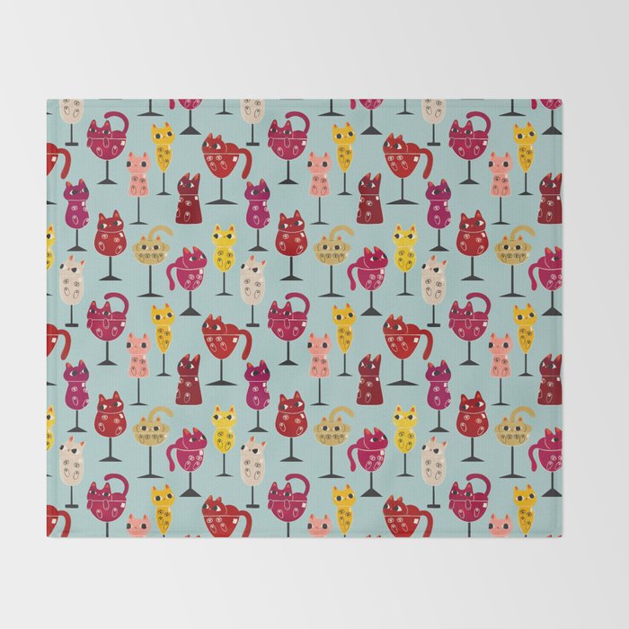 Feline Wine - Cats in Wine Glasses Throw Blanket Gallery Image 2