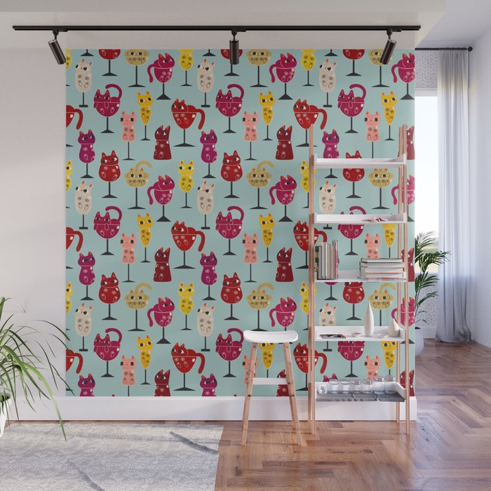 Feline Wine - Cats in Wine Glasses Wall Mural Gallery Image 1