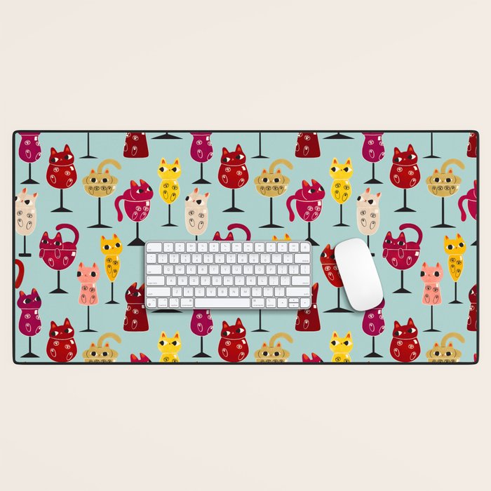 Feline Wine - Cats in Wine Glasses Desk Mat Gallery Image 1