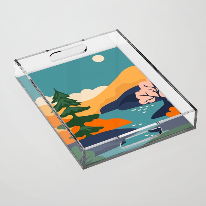 Nature forest mountain landscape art Acrylic Tray Gallery Image 1