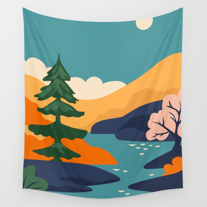 Nature forest mountain landscape art Wall Tapestry Gallery Image 4