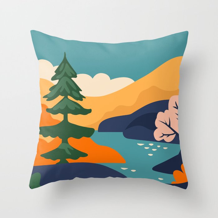 Nature forest mountain landscape art Throw Pillow Gallery Image 6
