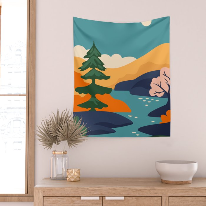 Nature forest mountain landscape art Wall Tapestry Gallery Image 2