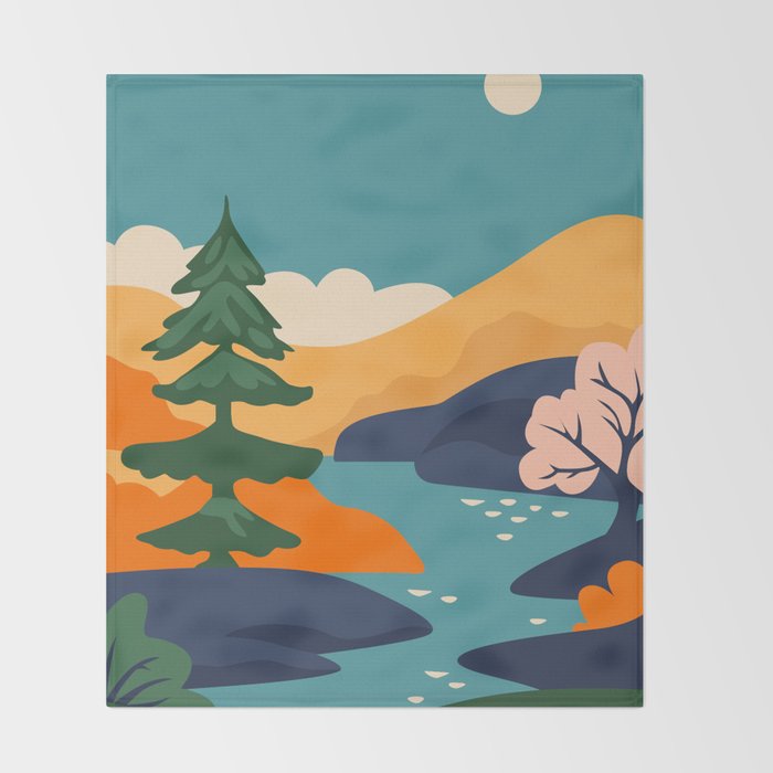 Nature forest mountain landscape art Throw Blanket Gallery Image 2
