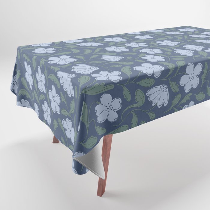 Moody Botanical Blooms on Slate Blue Tablecloth Gallery Image 1