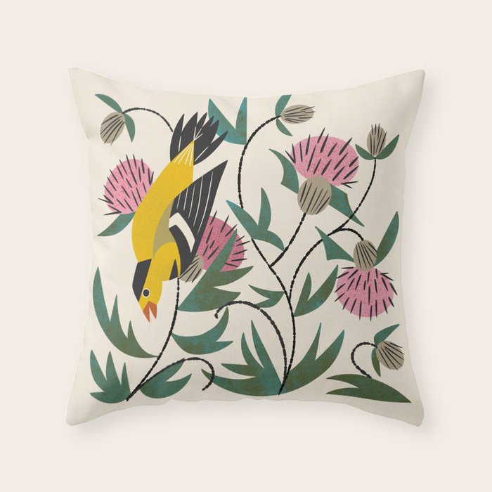 Goldfinch and Thistle Throw Pillow Gallery Image 1