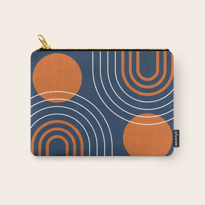 Mid Century Modern Geometric 111 in Navy Blue and Vintage Orange (Rainbow and Sun Abstraction) Carry All Pouch Gallery Image 1