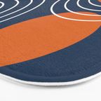 Mid Century Modern Geometric 111 in Navy Blue and Vintage Orange (Rainbow and Sun Abstraction) Bath Mat Gallery Image 3