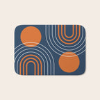 Mid Century Modern Geometric 111 in Navy Blue and Vintage Orange (Rainbow and Sun Abstraction) Bath Mat Gallery Image 1