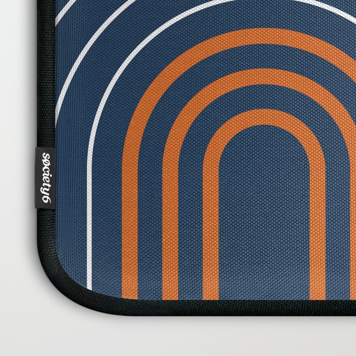 Mid Century Modern Geometric 111 in Navy Blue and Vintage Orange (Rainbow and Sun Abstraction) Laptop Sleeve Gallery Image 3