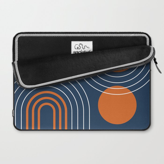 Mid Century Modern Geometric 111 in Navy Blue and Vintage Orange (Rainbow and Sun Abstraction) Laptop Sleeve Gallery Image 2