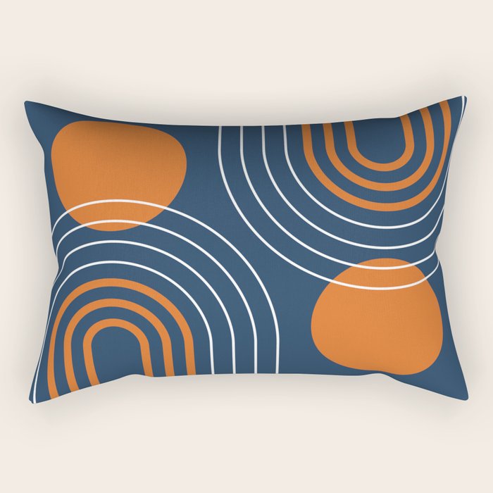 Mid Century Modern Geometric 111 in Navy Blue and Vintage Orange (Rainbow and Sun Abstraction) Rectangular Pillow Gallery Image 2