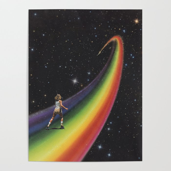 Retro Cosmic Rainbow Roller Skating Poster Gallery Image 1
