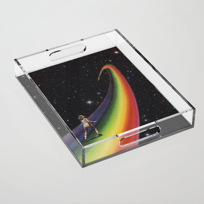 Retro Cosmic Rainbow Roller Skating Acrylic Tray Gallery Image 1