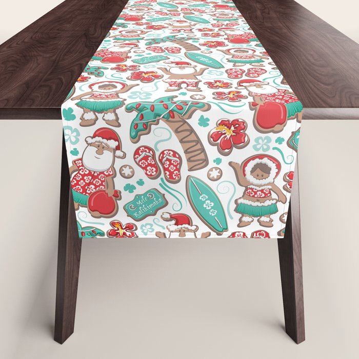 Mele Kalikimaka Hawaiian Christmas gingerbread cookies // white background Table Runner Gallery Image 1