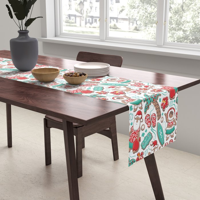 Mele Kalikimaka Hawaiian Christmas gingerbread cookies // white background Table Runner Gallery Image 2