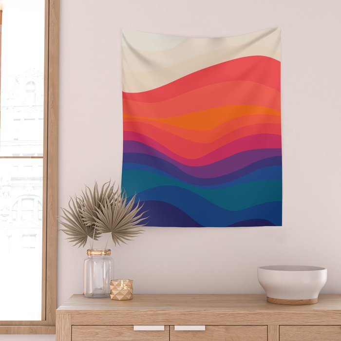Sacred Geometric Waves: Retro 80s Edition Wall Tapestry Gallery Image 2