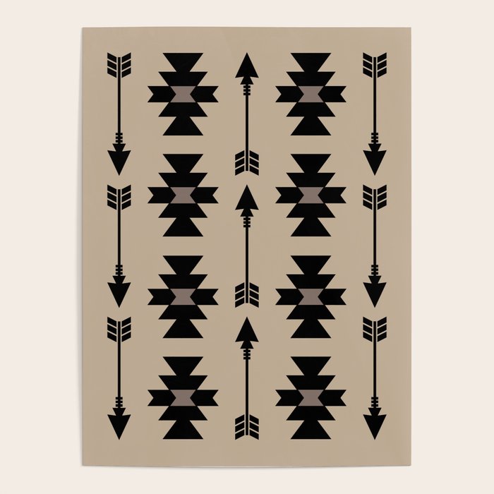 Southwestern Arrow Pattern 232 Black and Beige Poster Gallery Image 4