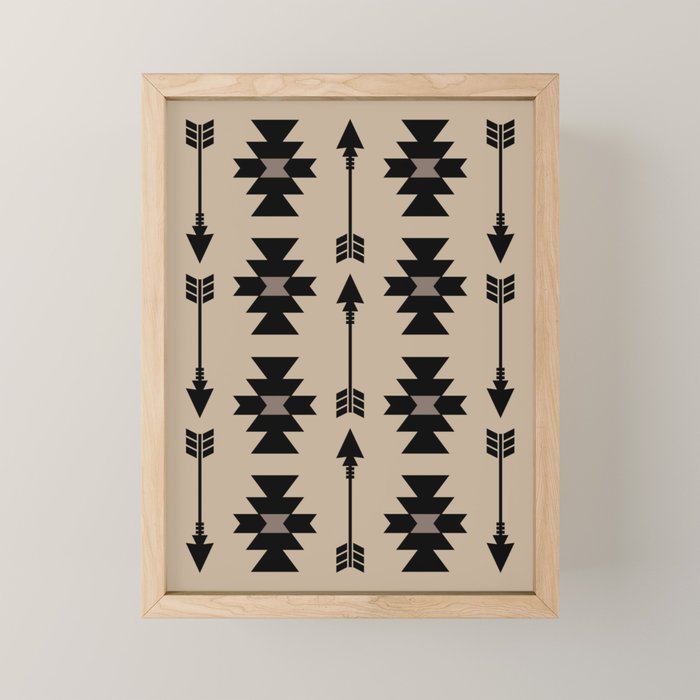 Southwestern Arrow Pattern 232 Black and Beige Mini Art Print Gallery Image 1