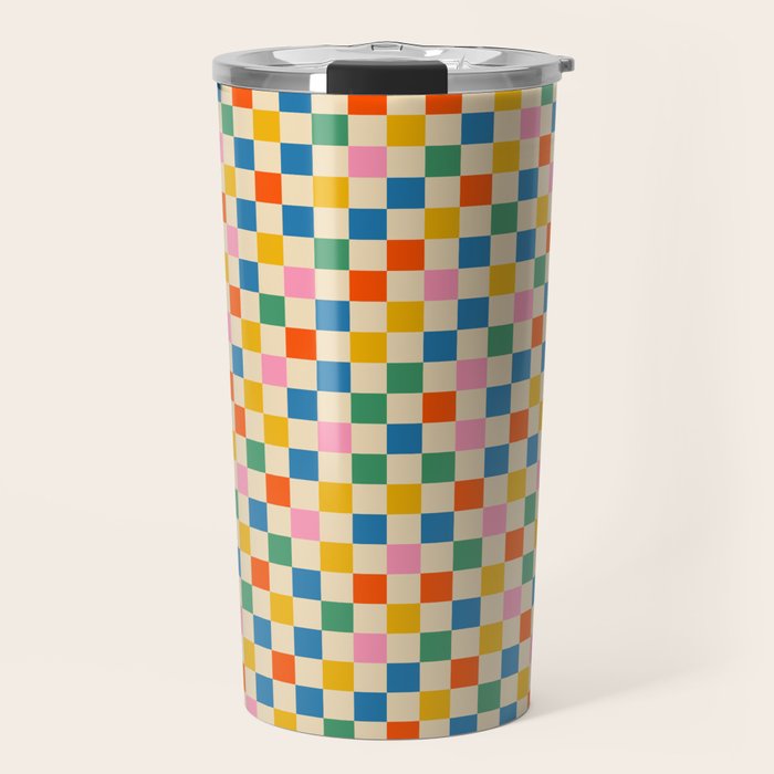 Colorful Mini Check Checkered Pattern Travel Mug Gallery Image 1