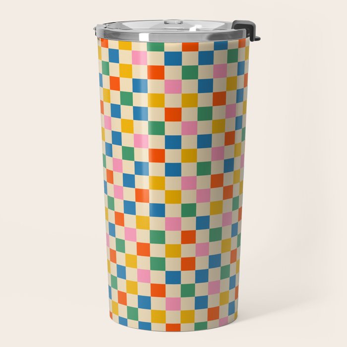 Colorful Mini Check Checkered Pattern Travel Mug Gallery Image 2