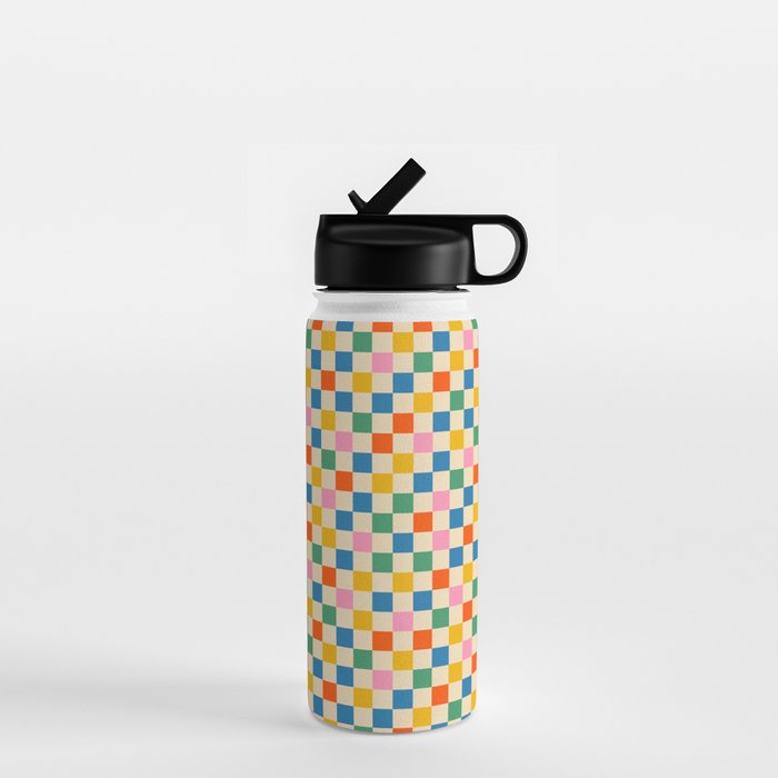 Colorful Mini Check Checkered Pattern Water Bottle Gallery Image 1