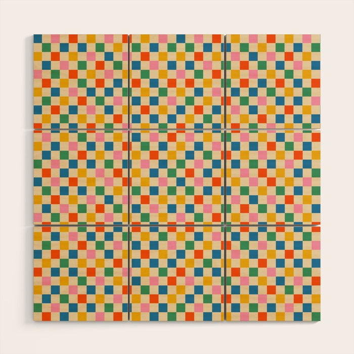 Colorful Mini Check Checkered Pattern Wood Wall Art Gallery Image 1