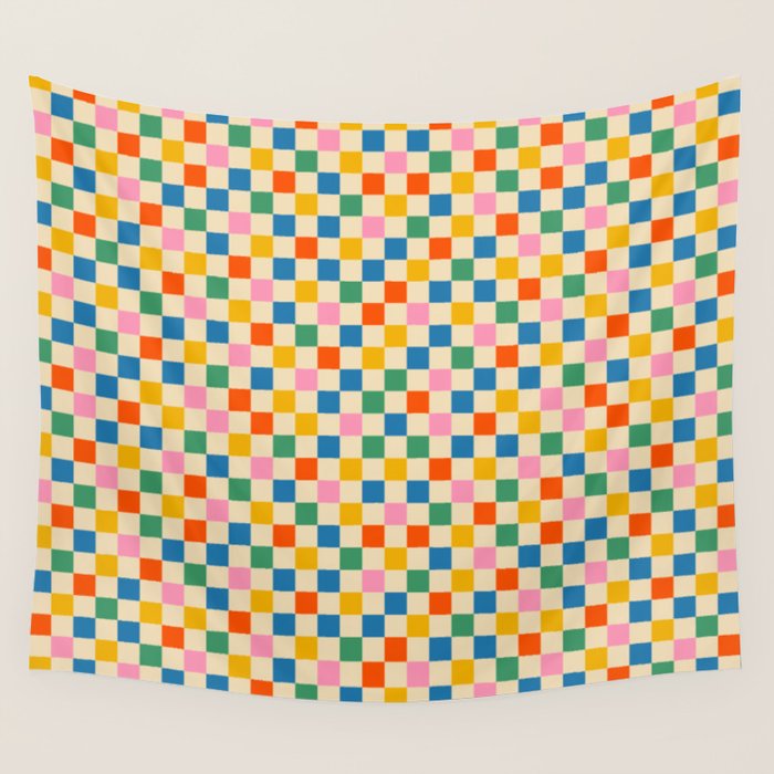 Colorful Mini Check Checkered Pattern Wall Tapestry Gallery Image 4