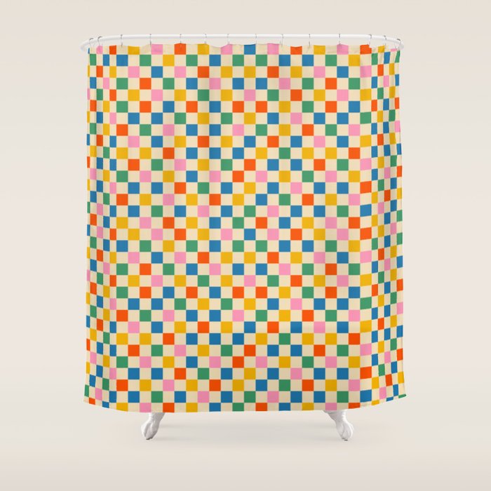Colorful Mini Check Checkered Pattern Shower Curtain Gallery Image 1