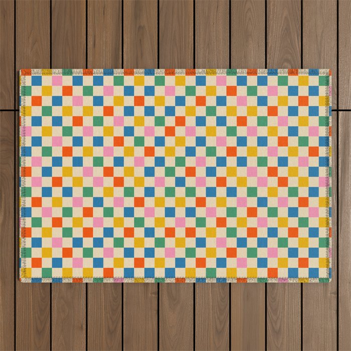Colorful Mini Check Checkered Pattern Outdoor Rug Gallery Image 1