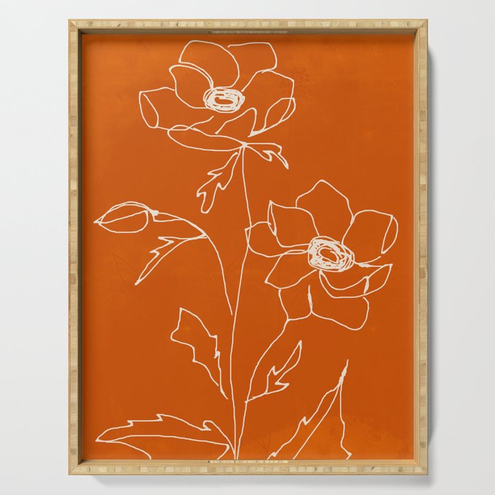Line Drawing Flowers Serving Tray Gallery Image 1