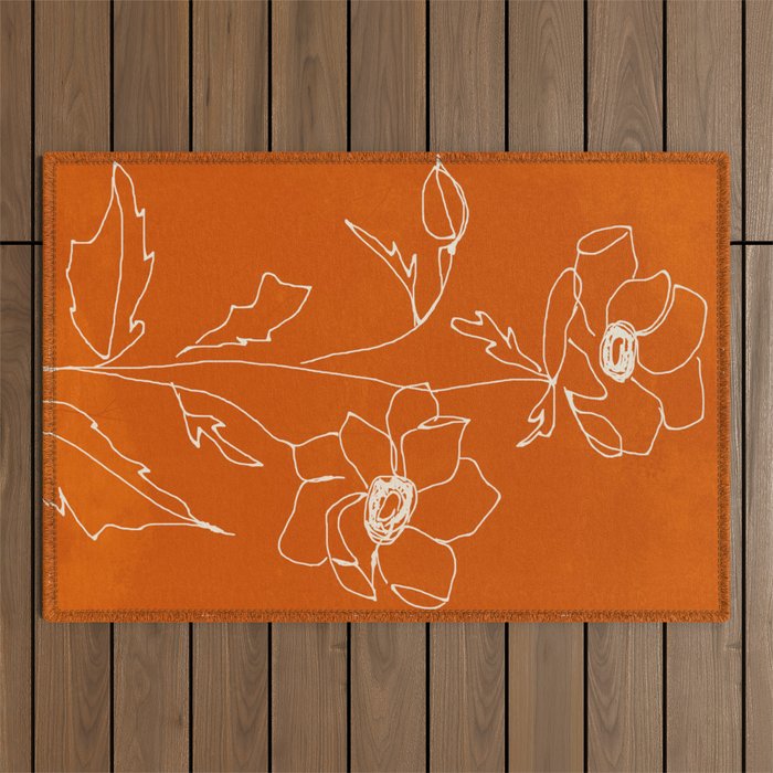 Line Drawing Flowers Outdoor Rug Gallery Image 1