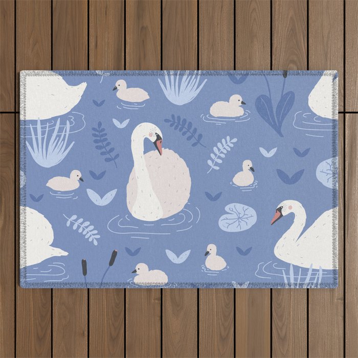 Pastel Periwinkle Swan Lake  Outdoor Rug Gallery Image 1