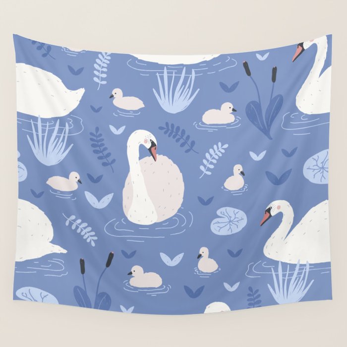 Pastel Periwinkle Swan Lake  Wall Tapestry Gallery Image 4