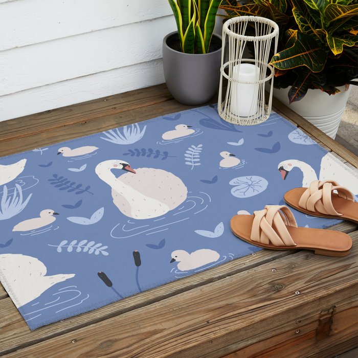 Pastel Periwinkle Swan Lake  Outdoor Rug Gallery Image 2